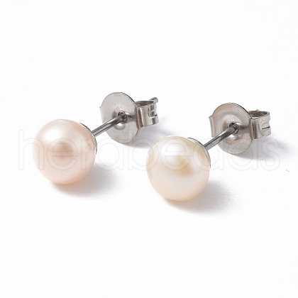 Mother's Day Jewellery Natural Pearl Ear Studs EJEW-P223-01B-P02-1