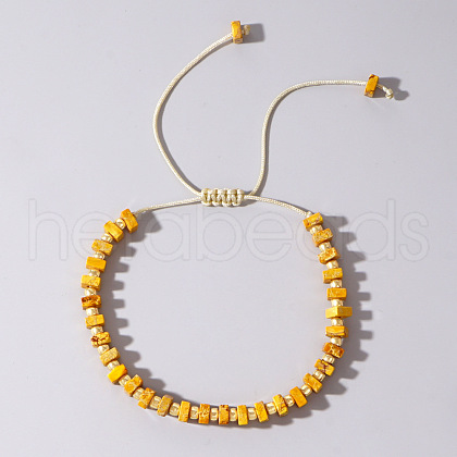 Adjustable Retro Boho Vintage Square Dyed Natural Imperial Jasper Braided Bead Bracelets for Women Men RP7679-10-1
