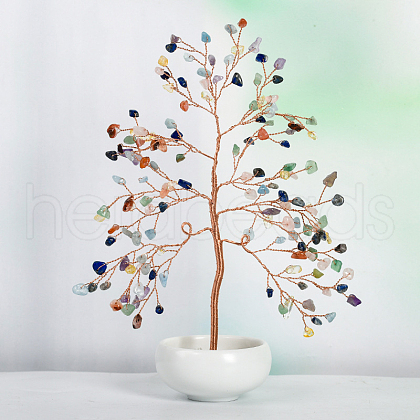 Undyed Natural Gemstone Chips Tree of Life Display Decorations TREE-PW0001-23E-1