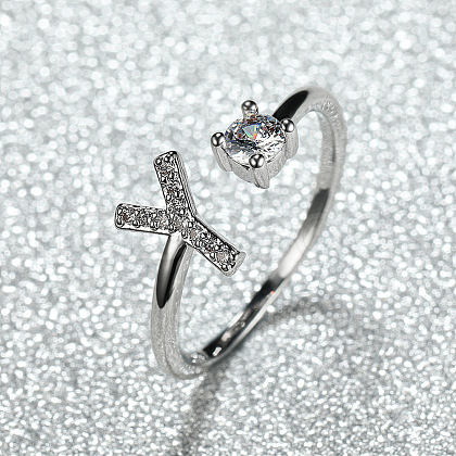 Brass Micro Pave Cubic Zirconia Cuff Rings for Women FS-WGA4C54-51-1