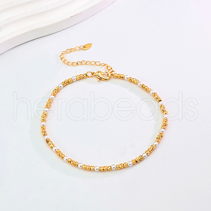 Fashionable Vintage Adjustable Brass & White Imitation Pearl Textured Round Beaded Ladies Anklets XH8268-2-1