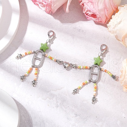 Glass Seed Bead and 201 Stainless Steel Links and Opaque Acrylic Beads and Zinc Alloy Lobster Claw Clasps and Tibetan Style Alloy Beads Decorations HJEW-JM03036-1