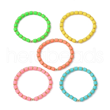 Polymer Clay Column Beaded Stretch Bracelets BJEW-JB09756-1
