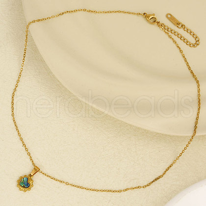Stylish 304 Stainless Steel Pave Natural Paua Shell Heart-shaped Pendant Necklaces OG2679-3-1