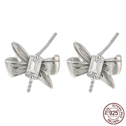 Rhodium Plated Butterfly 925 Sterling Silver with Clear Cubic Zirconia Stud Earring Findings STER-Q192-06P-1