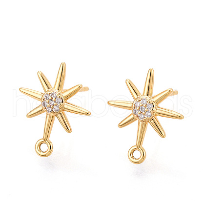 Brass Micro Pave Cubic Zirconia Stud Earrring Findings KK-N263-22G-1