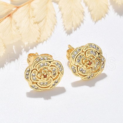 Brass Micro Pave Clear Cubic Zirconia Stud Earrings EJEW-D305-19G-1