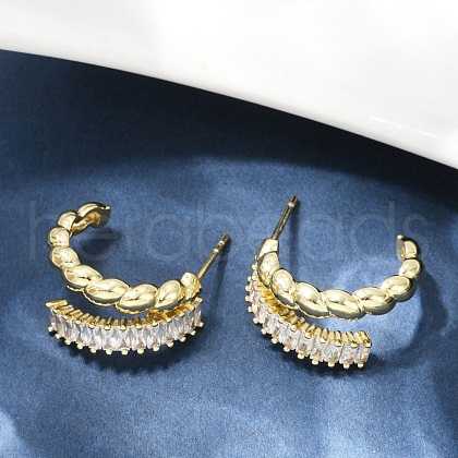 Twist Brass Micro Pave Cubic Zirconia Stud Earrings EJEW-M082-16G-02-1