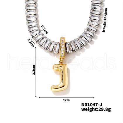Golden Tone Brass Pave Clear Cubic Zirconia Letter Pendant Necklaces for Women YX4437-10-1