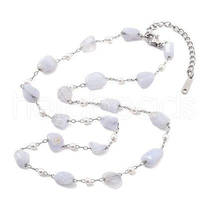 Natural White Jade Nuggets Link Chain Necklaces NJEW-H041-06P-01-1