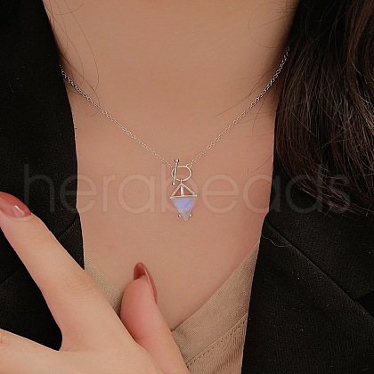 925 Sterling Silver Pave Natural Moonstone Rhombus Pendant Necklaces for Women FS-WGC4423-01-1