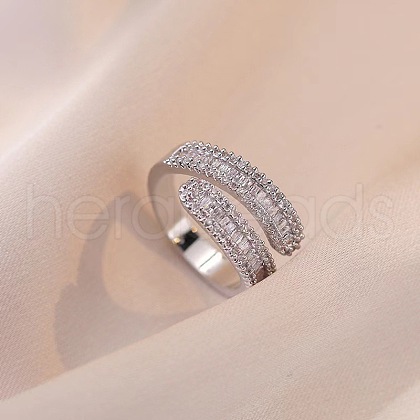 Brass Micro Pave Cubic Zirconia Adjustable Cuff Rings FS-WGD4B5A-01-1