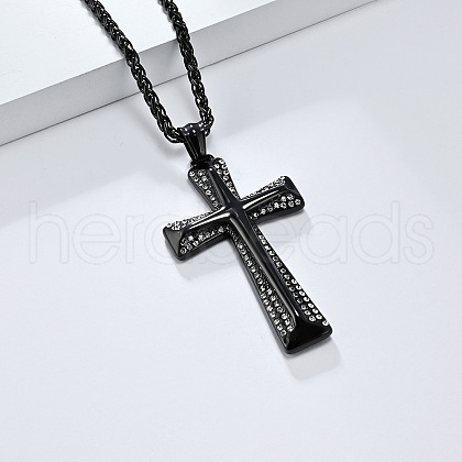 Cross Stainless Steel Crystal Rhinestone Pendant Necklaces FS-WG08269-03-1