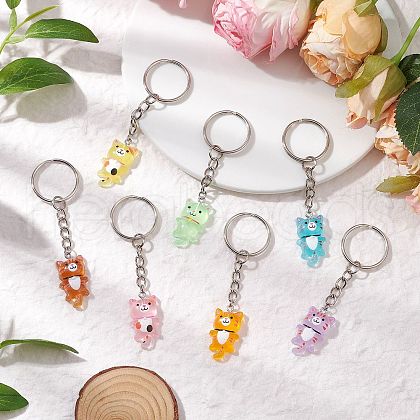 Luminous Transparent Resin Pendants with Iron Split Key Rings Keychain KEYC-JKC01209-1