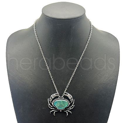 Shiny Alloy Pave Natural Paua Shell Pendant Necklaces TZ0162-6-1
