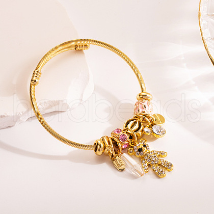 Adjustable Alloy & Stainless Steel Charm Bangles WG0E472-02-1