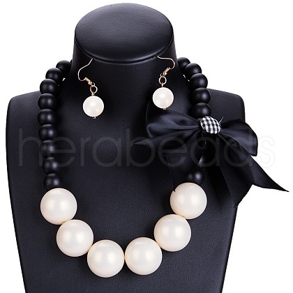 Fashionable Bohemian Style Resin Round Beaded Dangle Earrings & Necklaces Sets FS-WG6B49E-04-1