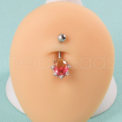 304 Stainless Steel & Bloodstone & Cubic Zirconia Belly Rings WGF3178-02-1