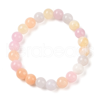 Natural Green Jade(Dyed) Round Beaded Stretch Bracelets G-U005-01B-03-1