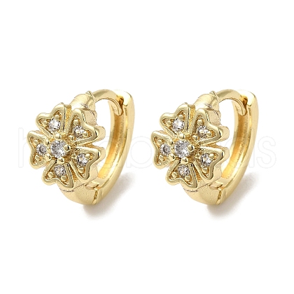 Brass Pave Clear Cubic Zirconia Huggie Hoop Earrings for Women EJEW-C097-12G-02-1
