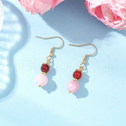 Round Natural Quartz & Carnelian Beaded Dangle Earrings EJEW-JE06473-1