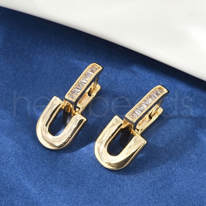 Brass Clear Cubic Zirconia U-Shaped Hoop Earrings EJEW-Q016-20G-1