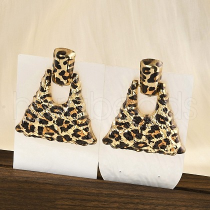 Leopard Print Alloy Dangle Stud Earrings EJEW-K304-01D-G-1
