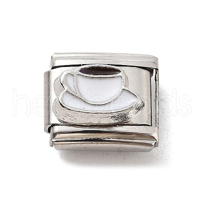 Coffee 304 Stainless Steel Enamel Coffee Connector Charms STAS-L023-005A-1