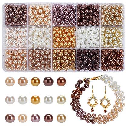 ARRICRAFT 750Pcs 15 Colors Baking Painted Pearlized Glass Pearl Round Beads HY-AR0001-09-1