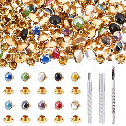 100Pcs 10 Color Round Brass Semi-Tublar Rivets DIY-NB0010-30-1