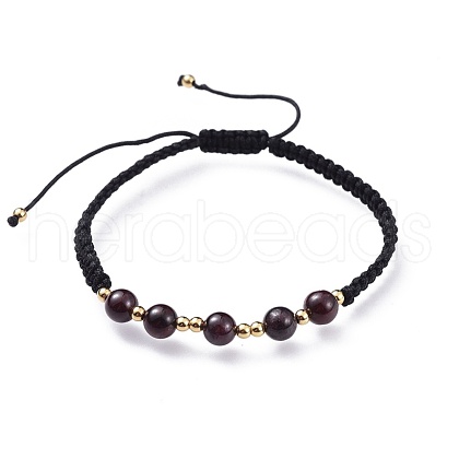 Adjustable Natural Garnet Braided Bead Bracelets BJEW-JB04599-01-1