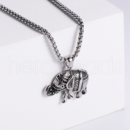 Vintage Stainless Steel Elephant Pendant Punk Hip-hop Necklaces High-end Jewelry Accessories BR9390-1-1