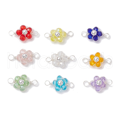 9Pcs Copper Wire Wrapped Glass & Brass Beads Connector Pendants PALLOY-JF03646-1