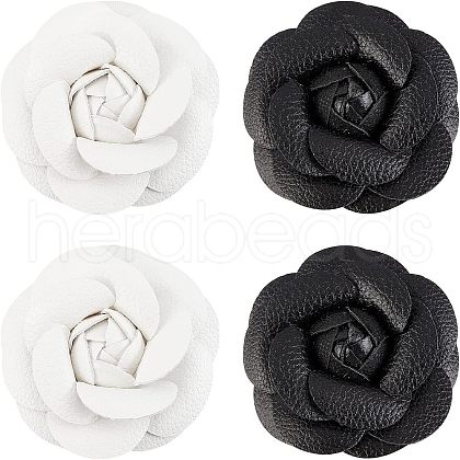 CHGCRAFT 4Pcs 2 Colors PU Leather Artificial Flower Ornament Accesories FIND-CA0004-81-1