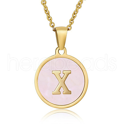 Natural Shell Initial Letter Pendant Necklace LE4192-12-1