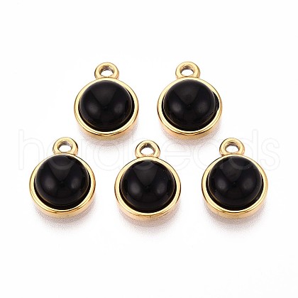 Natural Black Onyx Half Round Charms STAS-N109-213F-G-1