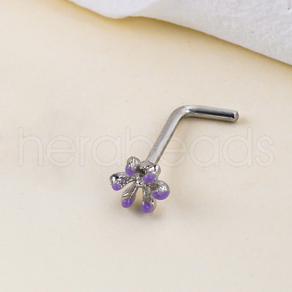 Bohemian Style 304 Stainless Steel Medium Purple Enamel L-Shaped Nose Rings FS-WG96CDA-15-1