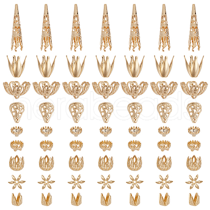 ARRICRAFT 72Pcs 9 Styles Brass Bead Caps FIND-AR0005-37-1