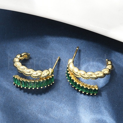 Twist Brass Micro Pave Cubic Zirconia Stud Earrings EJEW-M082-16G-01-1