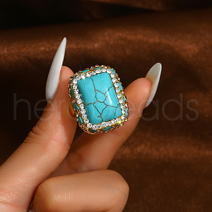 Exaggerated Antique Style Synthetic Turquoise Adjustable Rings for Women XG9557-1-1
