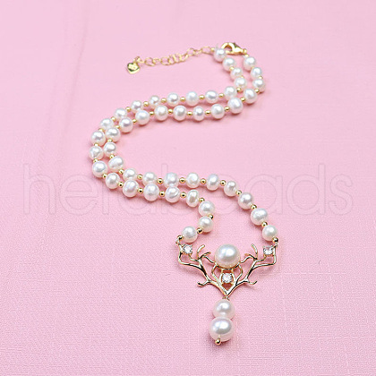 Mother's Day Jewellery Brass Clear Cubic Zirconia Deer Pendant Necklaces FS-WG04B7F-01-1