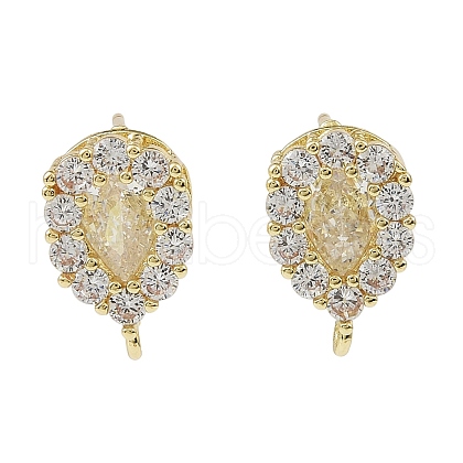 Teardrop Brass Micro Pave Clear Cubic Zirconia Stud Earring Findings KK-C107-13G-1