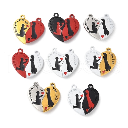 Spray Painted Alloy Red and Black Enamel Split Pendants PALLOY-V006-07-1