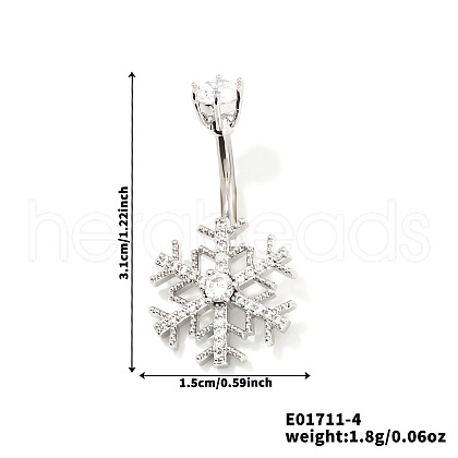 Chic and Simple Brass Full Crystal Rhinestone Snowflake Curved Barbell Belly Button Rings DN7617-4-1