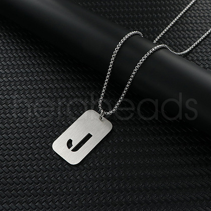 Rectangle with Letter Pattern Hollow Out 201 Stainless Steel Pendant Necklaces FS-WG34D20-13-1
