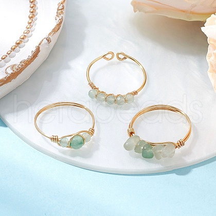 3Pcs Natural Green Aventurine Bead Finger Ring RJEW-JR00855-04-1