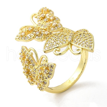 Clear Cubic Zirconia Triple Butterfly Open Cuff Ring RJEW-F147-02G-1