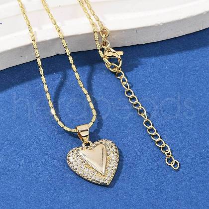 Brass Micro Pave Clear Cubic Zirconia Heart Pendant Necklaces NJEW-Q040-02G-1