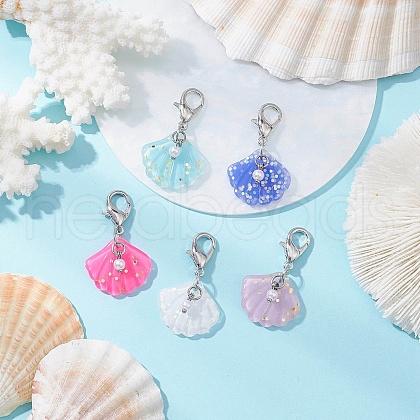 Shell Shape Resin Pendant Decorations HJEW-JM03245-1