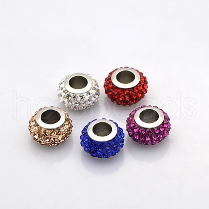 Rondelle 304 Stainless Steel Polymer Clay Rhinestone European Beads CPDL-N001-01-1